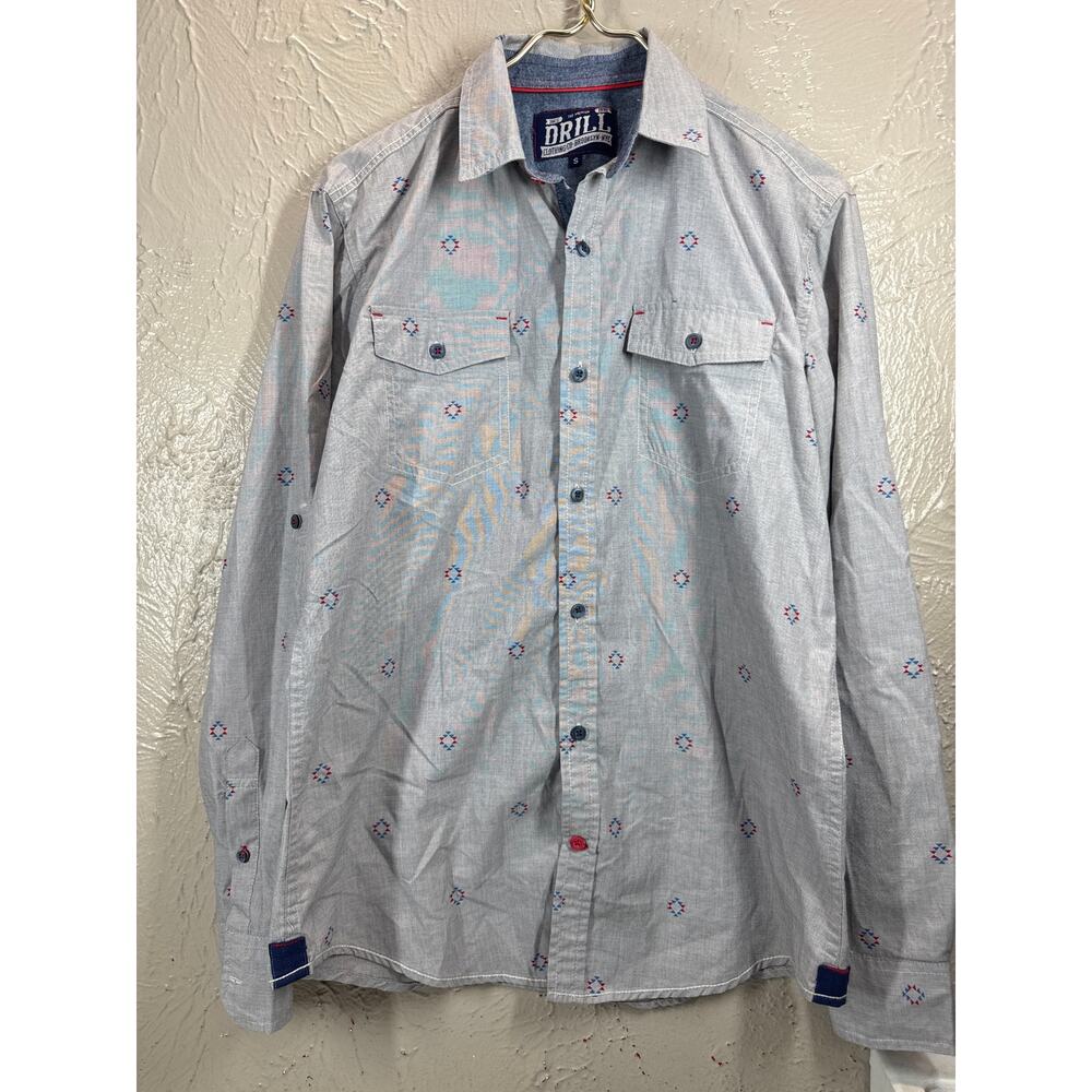 Drill‎ Clothing Company Mens Gray Shirt Southwestern Dress Shirt Size Small